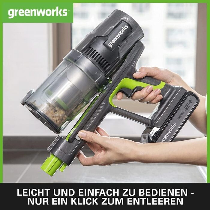 Акумуляторний пилосос Greenworks GD24SV 5-в-1 без акумулятора та зарядного пристрою, 500W, Hepa-фільтр, насадка для шерсті тварин, 3 режими потужності, 45 хвилин роботи