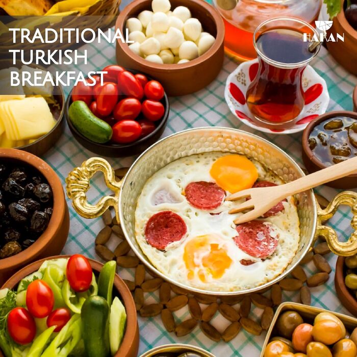 Hakan Runde Kupfer-Kochpfanne - Traditional Ottoman Style, Handcrafted Frying Pan, Authentic Design, Cookware, Hammered Sahan for Turkish Eggs 7.1 in | 18 cm