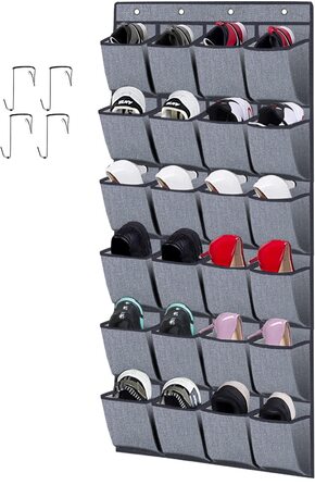 Органайзер для взуття навісний Homfort 24 кишені, 156x56 см, Сірий льон - зручне зберігання взуття за дверима