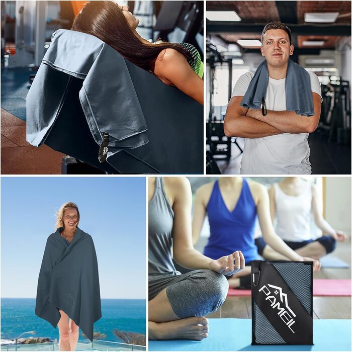 Набір рушників з мікрофібри Pameil (3 шт.): великий (160x80 см) + 2 маленькі (80x40 см), швидковисихаючі, для подорожей, фітнесу, сауни, блакитні