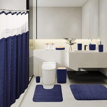 Комплект аксесуарів для ванної кімнати: душовий завіс та килимки (темно-зелений)