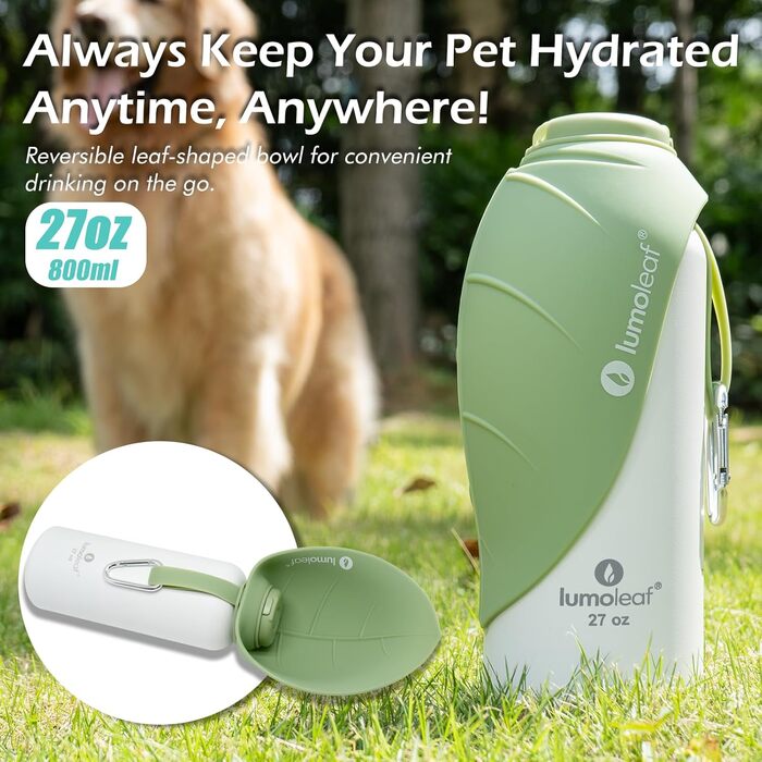 Термофляга для собак LumoLeaf з нержавіючої сталі, 800 мл, зелена - зберігає воду холодною/теплою, довговічна, портативна