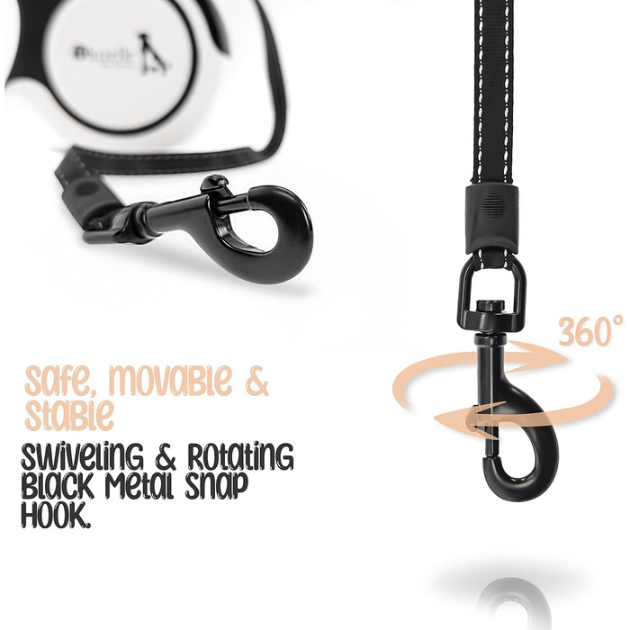 Рулетка для собак середніх та великих (до 50 кг) з відбиваючими смугами, надійний гальмо, поворотний карабін, нейлоновий ремінь, ергономічна ручка, розмір L