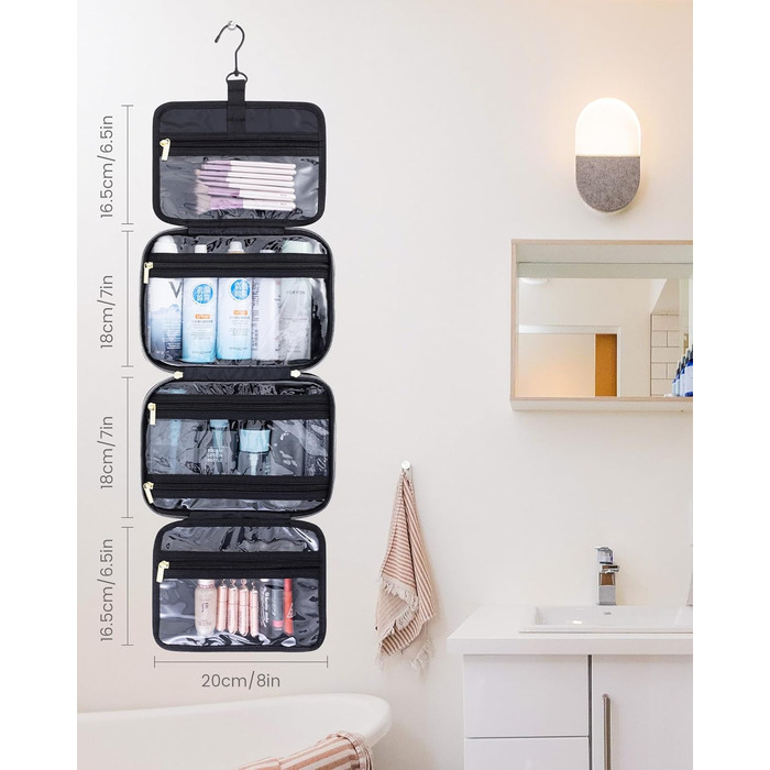 Сумка для косметики OVEVOOK чорна з відділенням для прикрас (M-Update) - водонепроникна, з гачками