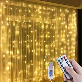LED штора Anpro 3м x 3м, 300 світлодіодів, 8 режимів, тепле біле світло для декору, вечірки, спальні