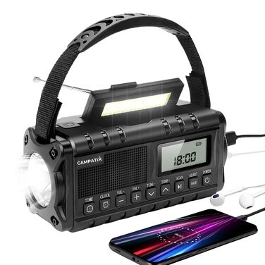 Радіо на сонячній енергії та з ручкою, 20000 mAh Powerbank, Радіо для надзвичайних ситуацій, кемпінгу та виживання, AM/FM радіо з LCD-дисплеєм, USB-C зарядка, LED ліхтарик, світло для читання, SOS-сигнал