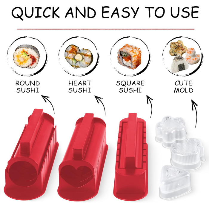 Набір для приготування суші, 20 предметів, для початківців, з формами для ролів, виделкою, ножем, килимком для ролу, палочками, повний комплект (Чорний) (Червоний+тарілка)