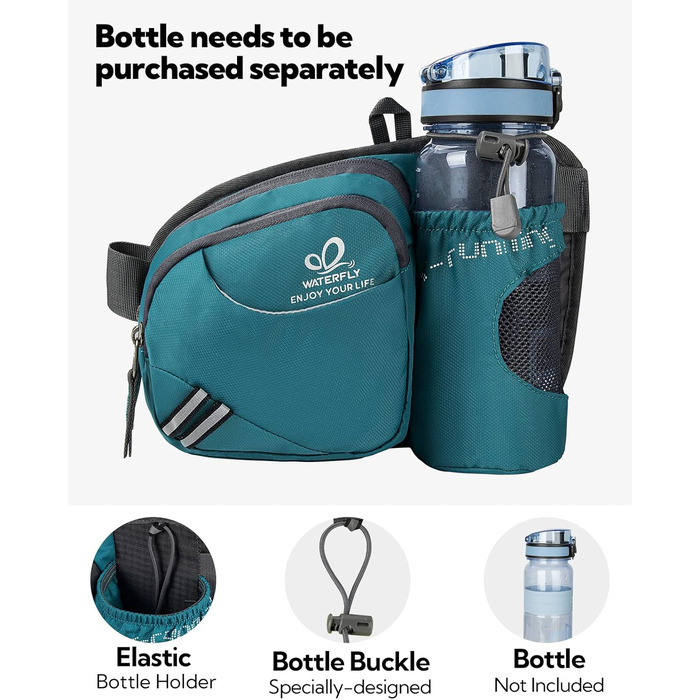 Спортивна поясна сумка Waterfly з тримачем для пляшки, для жінок та чоловіків, дихаюча, для бігу, велоспорту, кемпінгу, подорожей, хандінгу (Турквіс)
