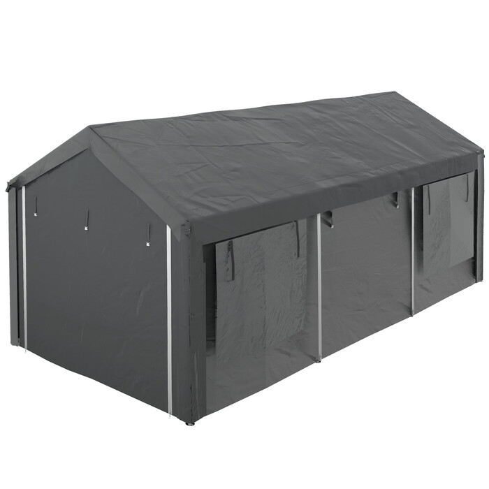 Outsunny Carport 6x3m Party Tent Adjustable Height Car Garage with 4 Mesh Windows and 4 Doors for Cars and Trucks Made of Steel
