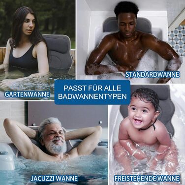 Подушка для ванни Luxus Dicke з м'яким наповнювачем: підтримка голови, шиї та плечей для комфортного розслаблення. Аксесуар для спа, сірий колір.