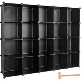 TUMUCUTE Storage Cube Shelf with 9 Cubes, Plastic, Cabinet, Modular, Bookshelf, Storage Shelves for Bedroom, Living Room, Office, (Black Plastic, 20 Cubes)