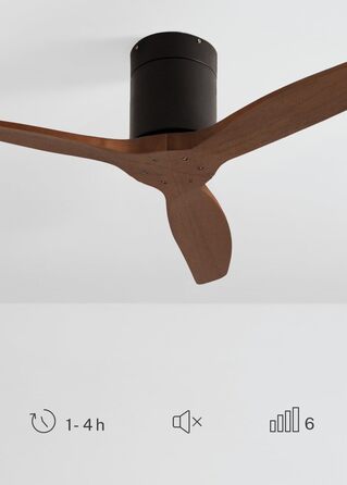 Вентилятор стельовий WINDCALM S з ABS-пластику з підсвічуванням, з пультом, 40W, тихий, Ø112cm, 6 швидкостей, 3 LED-температури, таймер, режим літо/зима (Чорний, імітація темного дерева, без світла + Wi-Fi)