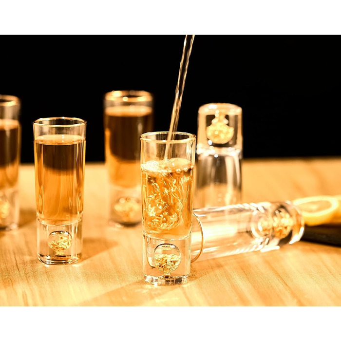 Набір келихів для шнапсу DUJUST 4cl (6 шт) з кришталю, декоровані 24К золотом, без BPA та свинцю