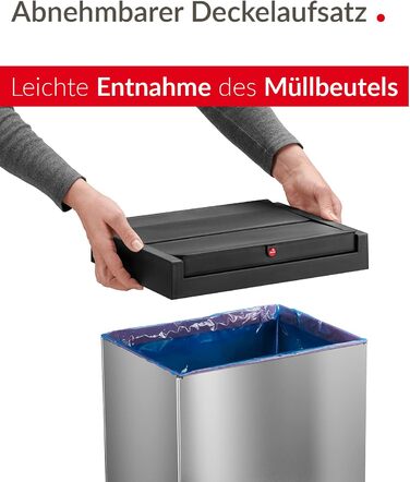 Відро для сміття Hailo Big-Box Swing XL 52 л з кришкою-маятником, сталевий, з кріпленням для мішка, для кухні, німецька якість (нержавіюча сталь)