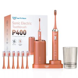Електрична звукова зубна щітка JTF з УФ-дезінфекцією та сушінням, бездротова зарядка, 5 режимів чищення, 6 насадок, стаканчик для полоскання, акумуляторна для дому та подорожей (Помаранчева)