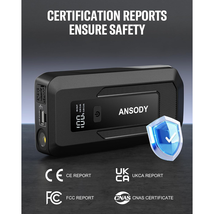 Powerbank для авто 12V Starthilfe 3000A: пусковий пристрій з LED, для бензину/дизеля (10/8L), сірий