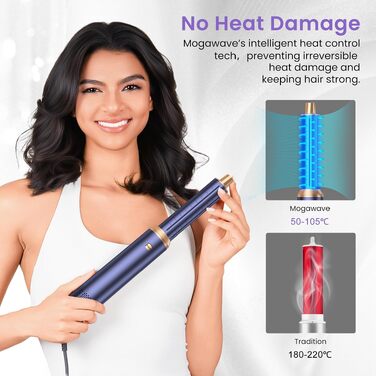 Мультистайлер для волосся 5 в 1 MogaWave Airstyler Airbrush Pro 1000W: фен-щітка, плойка для об'єму та завивки з іонізацією, фіолетовий