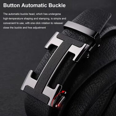 Чоловічий шкіряний ремінь з пряжкою Ratschengürtel, преміум якість, регульований, чорний, 124.5 см