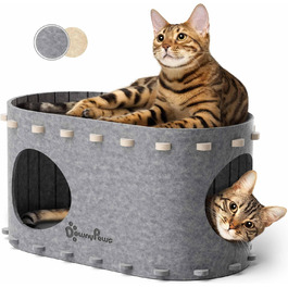 Felt Cat Cave, Felt Cat House, Cat Bed, Cat Cave for Cats, 58 x 33 x 30cm, Peek-a-Boo for Play, Winter-Proof, Cat Nail Protection, Beige (Felt Cat Cave Grey)