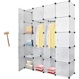 Пластиковий шафа-гардероб Kleiderschrank, модульна система з 20 кубиків, білий, 180x142x37 см, з дверцятами, для одягу, портативний