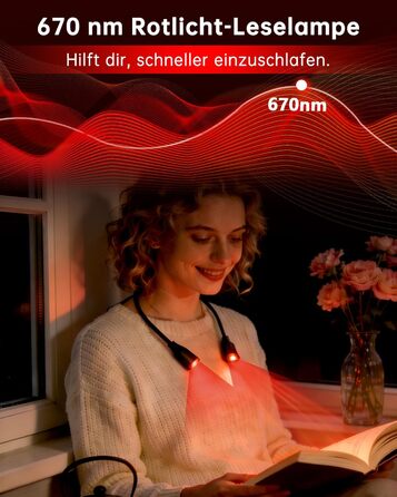 Світлодіодна лампа для читання з кліпсою 670 нм, з функцією пам'яті, димуванням та USB-зарядкою. Безсиній, портативний світильник для читання в ліжку, нашийний ліхтар