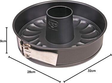 Dr. Oetker Springform with Flat and Tube Bottom, Ø 28 cm, Cake Pan made of Steel with Non-Stick Coating, Baking Pan made of Refined Black Steel, Quantity: 1 piece