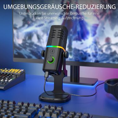 Динамічний мікрофон Haomuren XLR/USB з RGB-підсвіткою для геймінгу, подкастів та YouTube