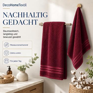 Набір махрових рушників DecoHomeTextil Eco (6 шт.), еко-серія, гігроскопічні та м'які, бордовий колір (4 рушники 70x140 см, 2 рушники 50x100 см)