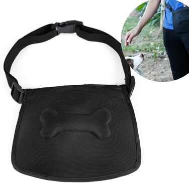 Сумка для корму для собак, сумка для тренувань, кишенька для ласощів з дозатором відходів, магнітна застібка, регульований плечовий ремінь, ідеально підходить для дресирування собак та коней, чорного кольору