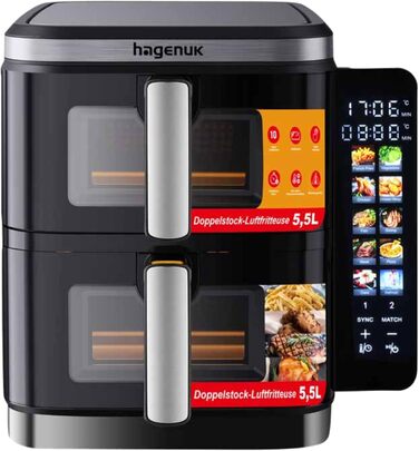 Преміум фритюрниця Hagenuk DAF 2800.12 з подвійним нагрівом, 2 х 5,5 л, 10 програм, Touchscreen, Grill-функція, Made in Germany