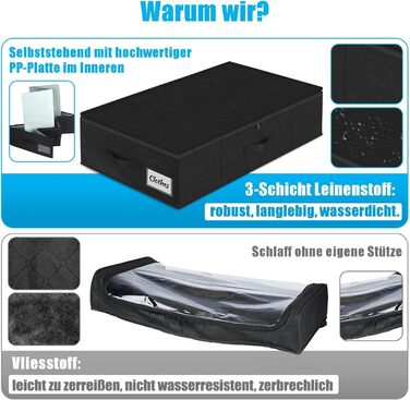 Коробки для зберігання під ліжко з кришкою, 2 шт, складані, для одягу та ковдр, 76x38x17 см (Чорний)