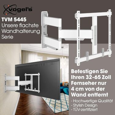 Настінне кріплення для телевізора Vogel's Elite TVM 5445, поворотна, для телевізорів 32-65 дюймів, до 35 кг, VESA 400x400, білий