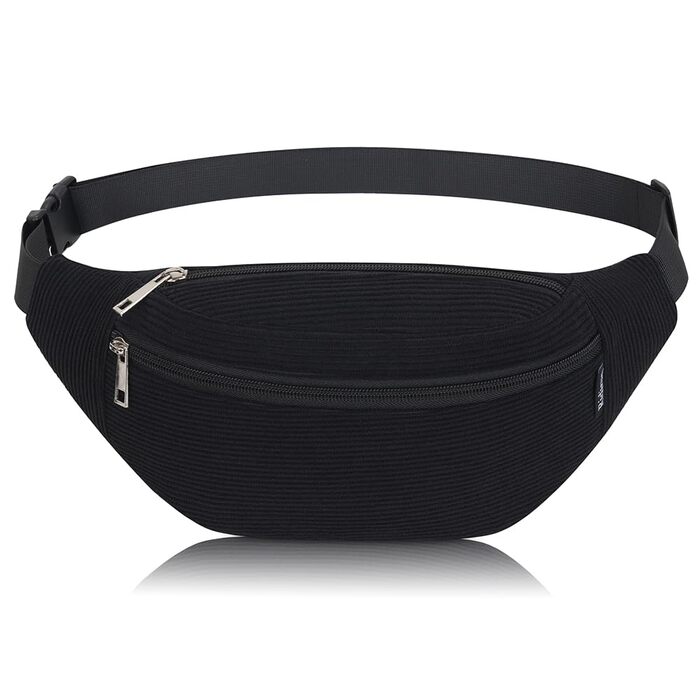 Поясна сумка через плече для чоловіків та жінок, стильна, 3 відділення на блискавці, для подорожей та активного відпочинку (Чорна)