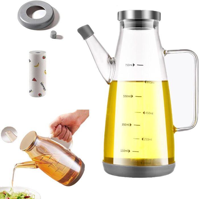 Roseionly Oil Dispenser Bottle with Drip-Free Spout, Oil Dispenser Bottle with Drip-Free Spout, Oil Dispenser for Kitchen Glass Bottles, Oil Dispenser Bottle with Drip-Free Spout (Transparent, 1000ml)