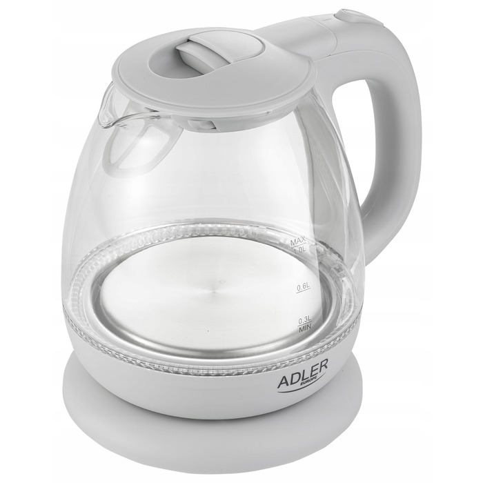 Скляний електрочайник Adler AD 1283, 1 л, сірий, з LED-підсвіткою