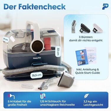 Вашсаугер з пароочищувачем Percy Pro – 1800W, 13kPa, для чищення м'яких меблів та килимів (Блакитний)