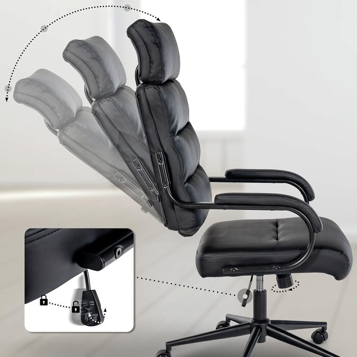 Офісне крісло CLP Campo з штучної шкіри, регульоване по висоті та поворотне, до 135 кг, з підлокітниками, чорний колір