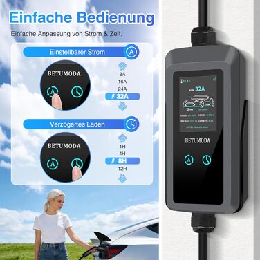 Зарядний кабель Type 2 Schuko 3.68kW 6-16A для електромобіля та PHEV, 7м, з LCD дисплеєм, IP65