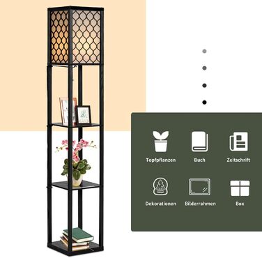 Стельова лампа RELAX4LIFE з 3 полицями, 26 x 26 x 160 см, чорна (Модель 2)