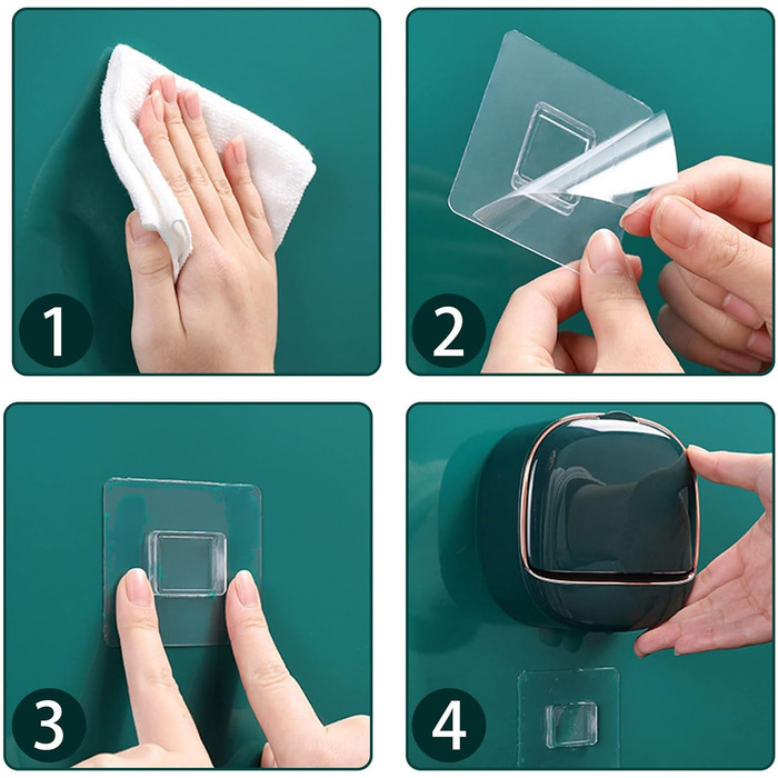 Настінна мильниця Flip-Deckel без свердління з піддоном для стік води, для ванної кімнати та кухні (темно-зелений)