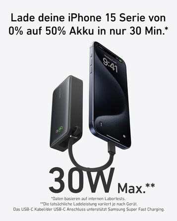 Powerbank Anker Nano 10000mAh з USB-C кабелем, 30W PD, 1xUSB-C, 1xUSB-A, для iPhone, MacBook, Galaxy, iPad, AirPods