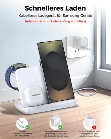 Бездротова зарядка EGV 3-в-1 для Samsung Galaxy S25 Ultra/S24/S23, Z Fold/Flip 7/6, Buds, Watch Ultra/8/7 - без адаптера