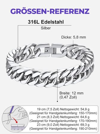 Чоловічий браслет Richsteel з нержавіючої сталі сріблястого/золотого/чорного кольору, ширина 12 мм, довжина 21 см, кубинський ланцюг, для подарунка
