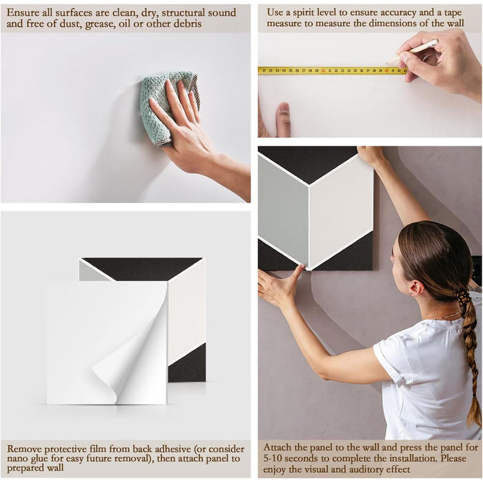Акустичні панелі JBER для стін самоклеючі, шумопоглинаючі 3D-панелі для студії, офісу та дому, гексагональні (12 шт), 30×30×1 см, чорно-білі