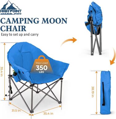 Крісло для кемпінгу High Point Sports Moon XXL - розкладне, для відпочинку, до 150 кг, блакитне