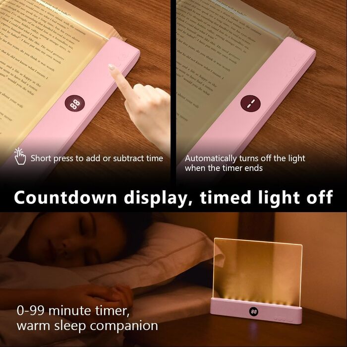 Світлодіодна плоска лампа для читання книг HOTUT Lightwedge, портативна LED-підсвітка сторінок для ліжка з захистом очей, рожева
