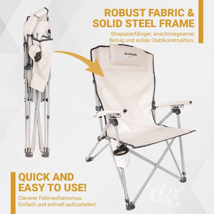 Крісло кемпінгове Dieckkiners Ehlin, сталеве, складне, з високою спинкою (3 положення), для балкона, саду, тераси, бежеве