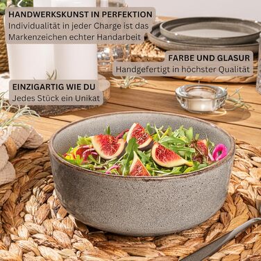 Набір посуду SÄNGER Tafelservice 24 елементи, 6 персон, Steingut (кераміка), 6 тарілок для їжі, 6 тарілок для десерту, 6 мисок для пасти, 6 мисок, колір мока, графіт, VALUE COLLECTION