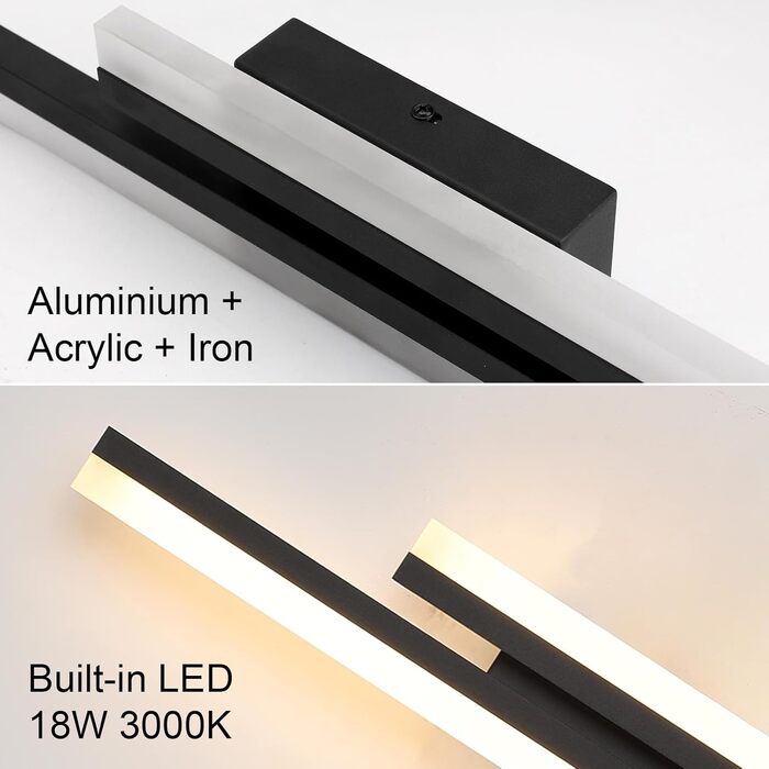 LED настінний світильник Klighten 40см, 12W, 850LM, тепле світло 3000K, чорний, для спальні, вітальні, коридору, сходи