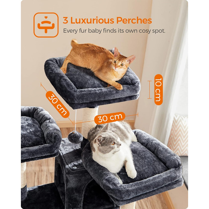 Драбина-кіготь для котів Feandrea, XXL, 169 см, сірий (PCT019W01, 54x49x169 см)